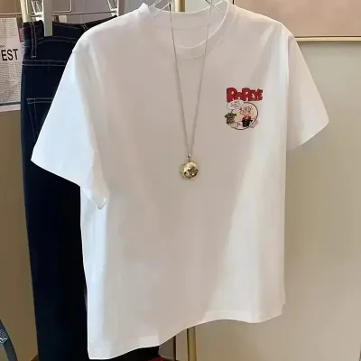 Машка бела oversize маица со кратки ракави и отпечаток на Popeye 2