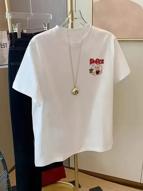 Машка бела oversize маица со кратки ракави и отпечаток на Popeye 2