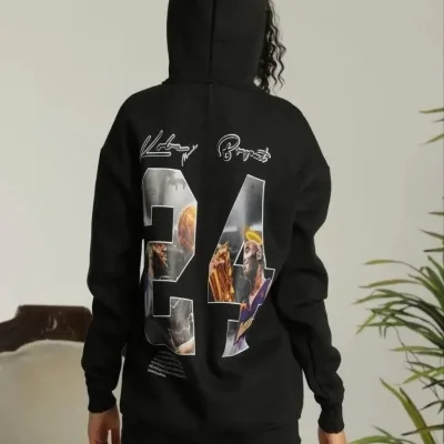 Női Fekete Oversize Kapucnis Zsebes Nyomott Hoodie Sweatshirt 1