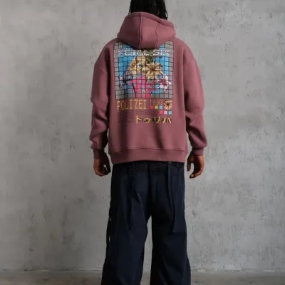 Men's Dusty Rose Oversize 3-Thread Cotton Printed Hooded Sweatshirt 3