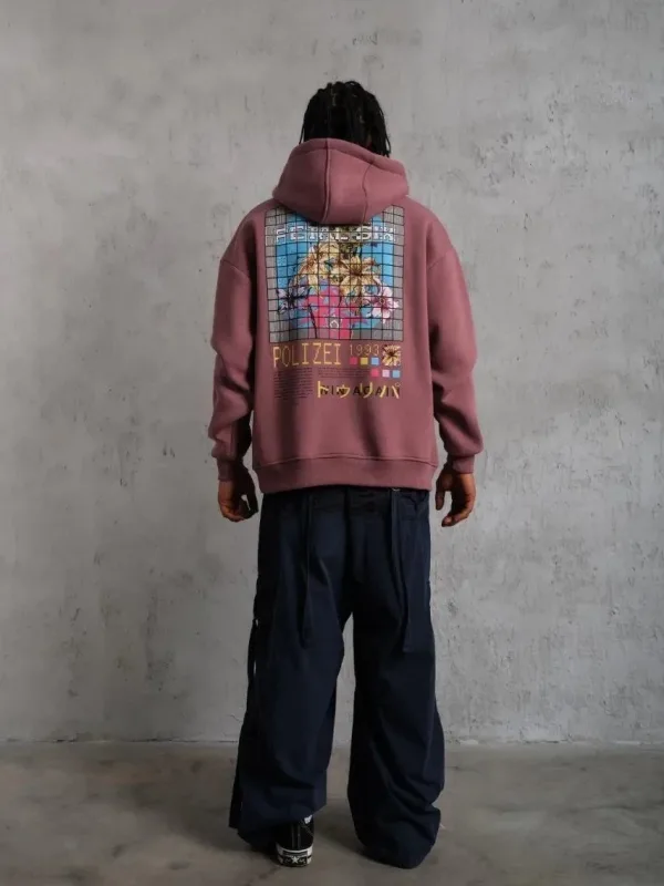 Men's Dusty Rose Oversize 3-Thread Cotton Printed Hooded Sweatshirt 3