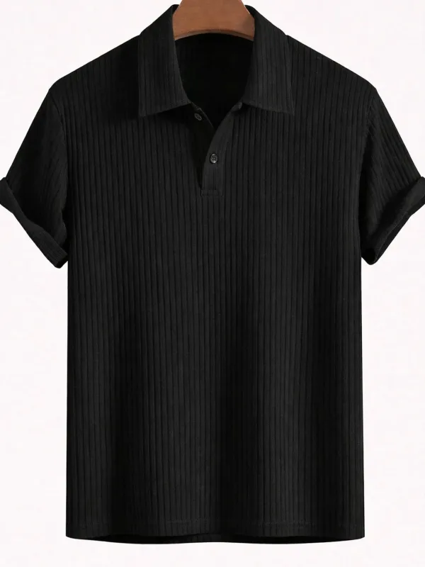 Čierne pánske oversize rebrovaná bavlna polo s golierom tričko 2