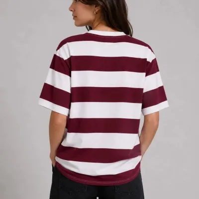 Ženska bordo oversize bicikli kragna prugasta kratki rukav majica 2
