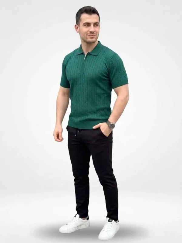 Muška kaki pletena triko kratka rukava rajsferšlus polo majica 3