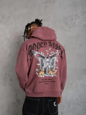 Men's Dusty Rose 3-Thread Cotton Printed Hooded Sweatshirt with Pockets