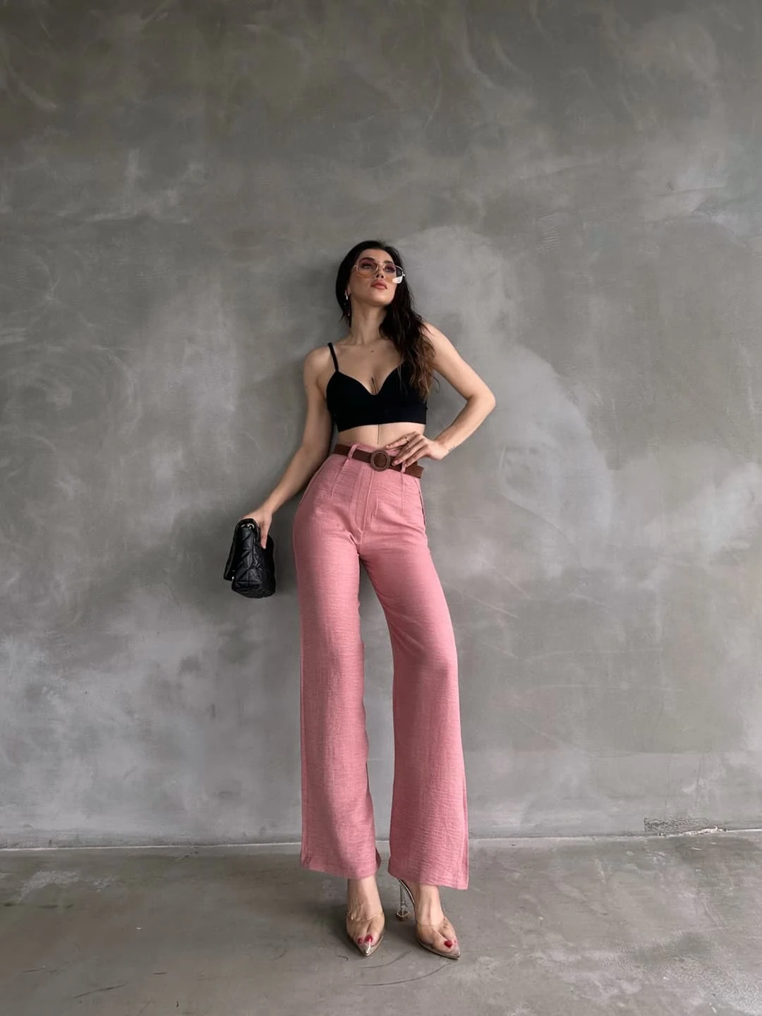 Belted Linen Pants Powder