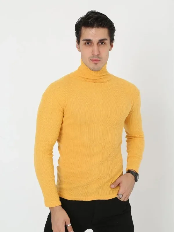 Pánske žlté slim fit lycrové rolákové rebrované body 2