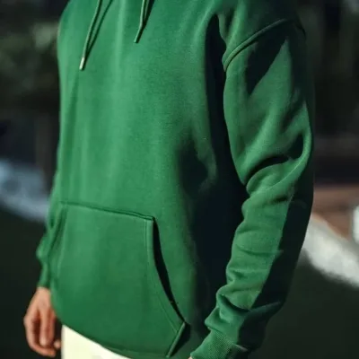 Men's Khaki 3-Thread Cotton Hooded Basic Sweatshirt 3