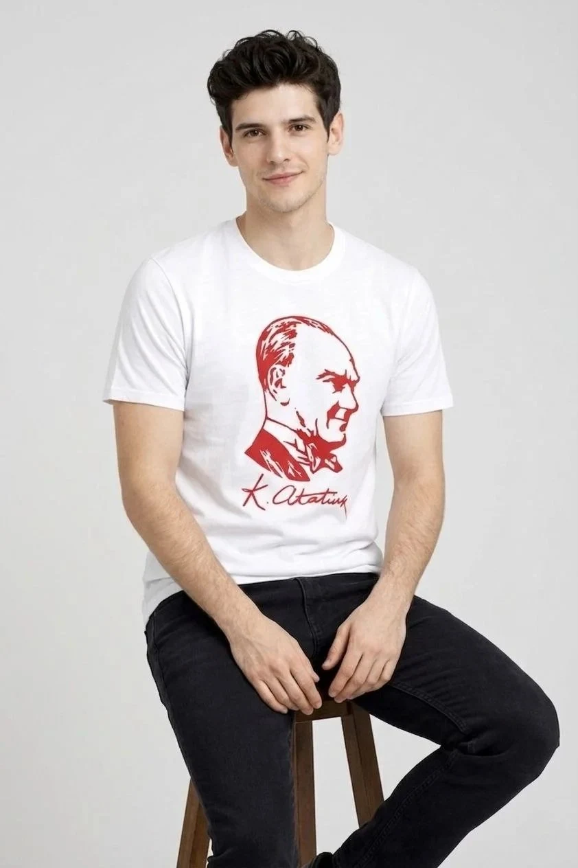 Muška bijela biciklistička kragna Atatürk print majica