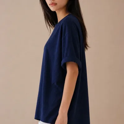 Koma 2 T-Shirtên Oversize yên Ribana yên Jinan %100 Pembû Reş û Şînê Tarî 5