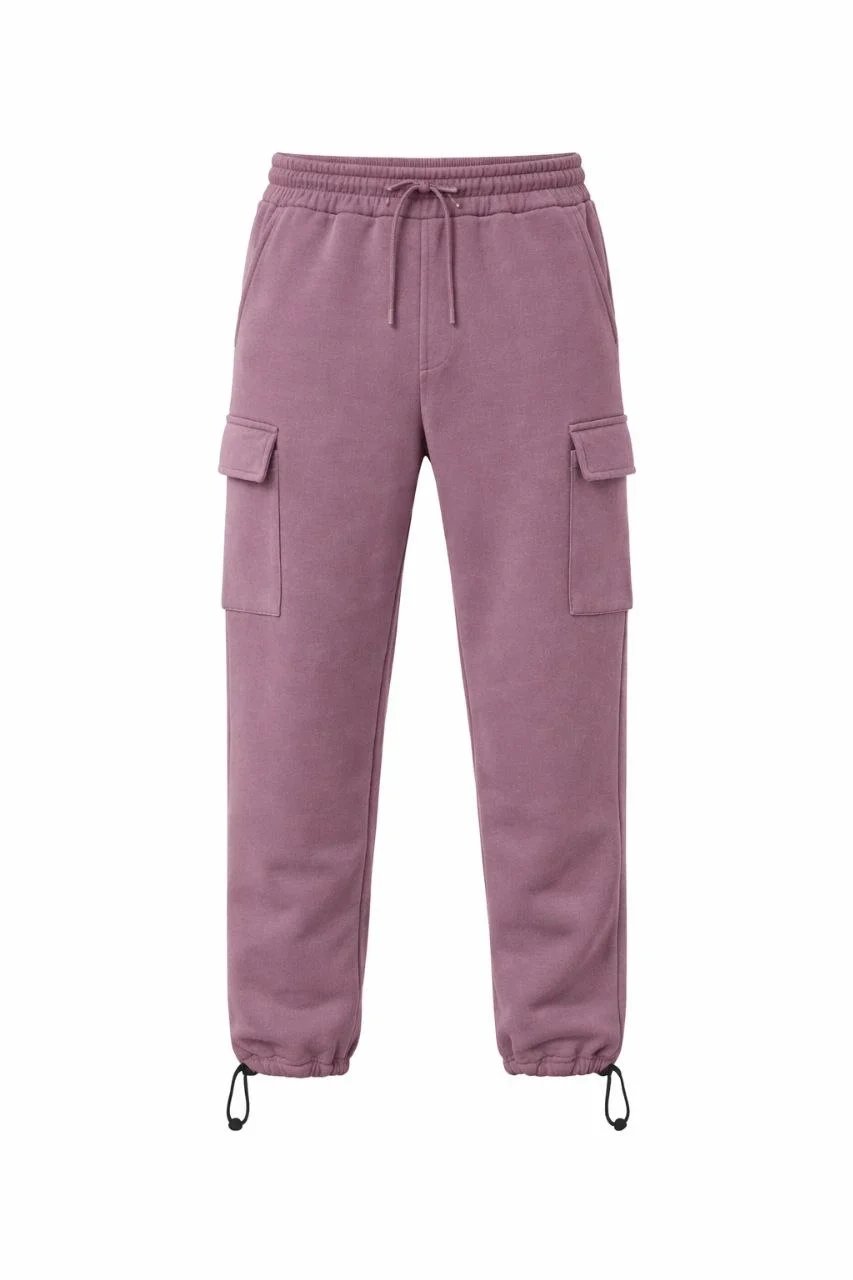 Muške baggy 3-niti pamučne pantalone sa kargo džepovima u boji suve ruže 2