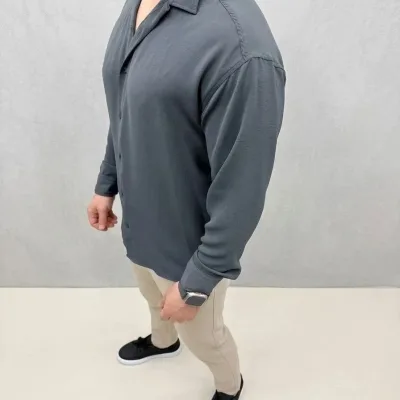 Muška dimljena oversize dugi rukavi udoban kroj košulja 5