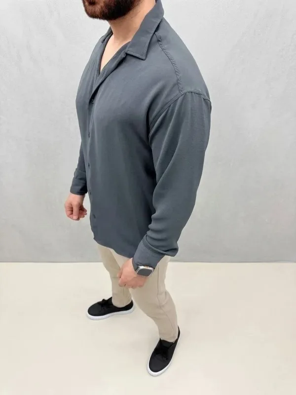 Muška dimljena oversize dugi rukavi udoban kroj košulja 5