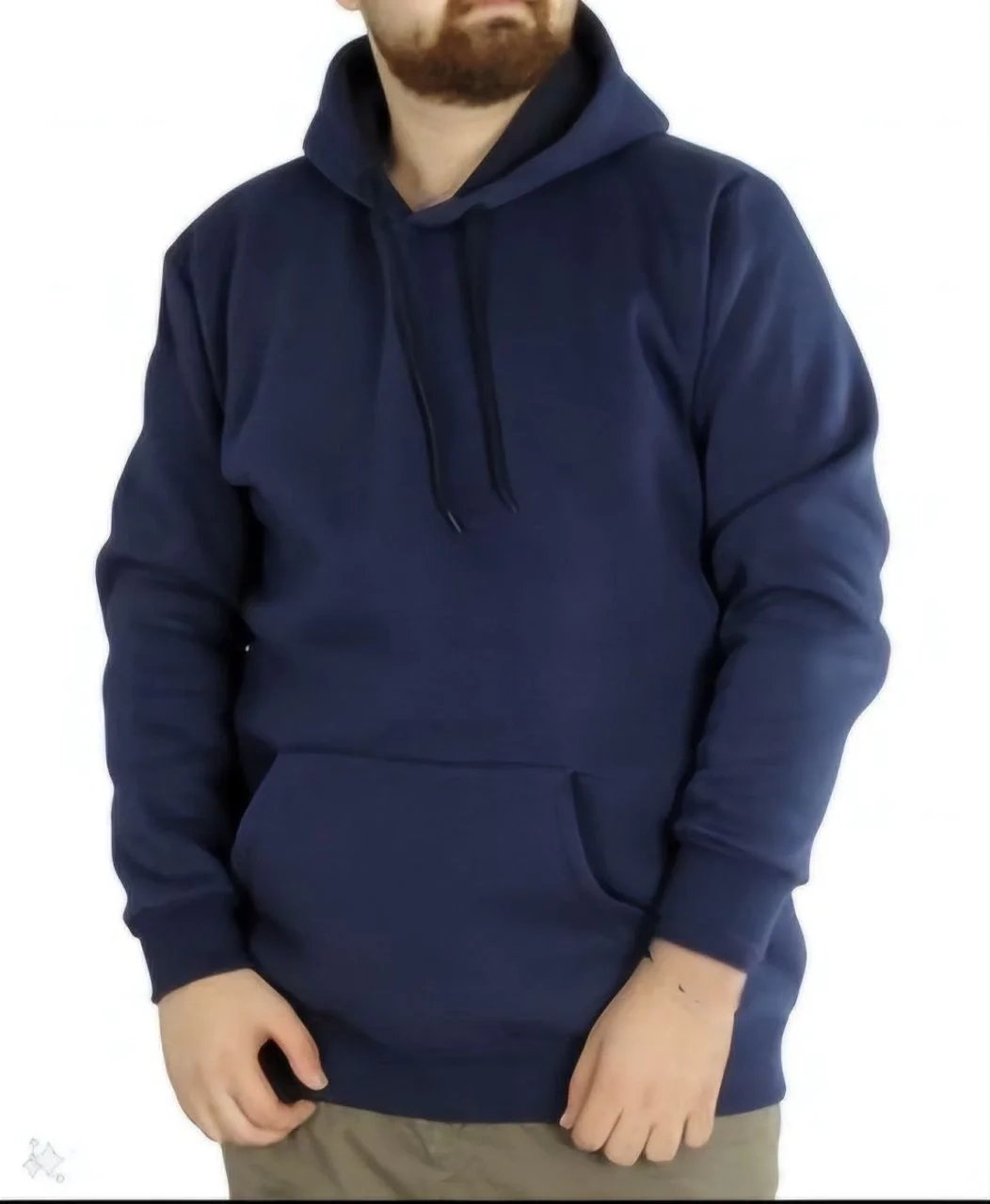 Ανδρικό Σκούρο Μπλε Oversize 3-κλωνο Βαμβακερό Κουκουλοφόρο με Τσέπες Sweatshirt