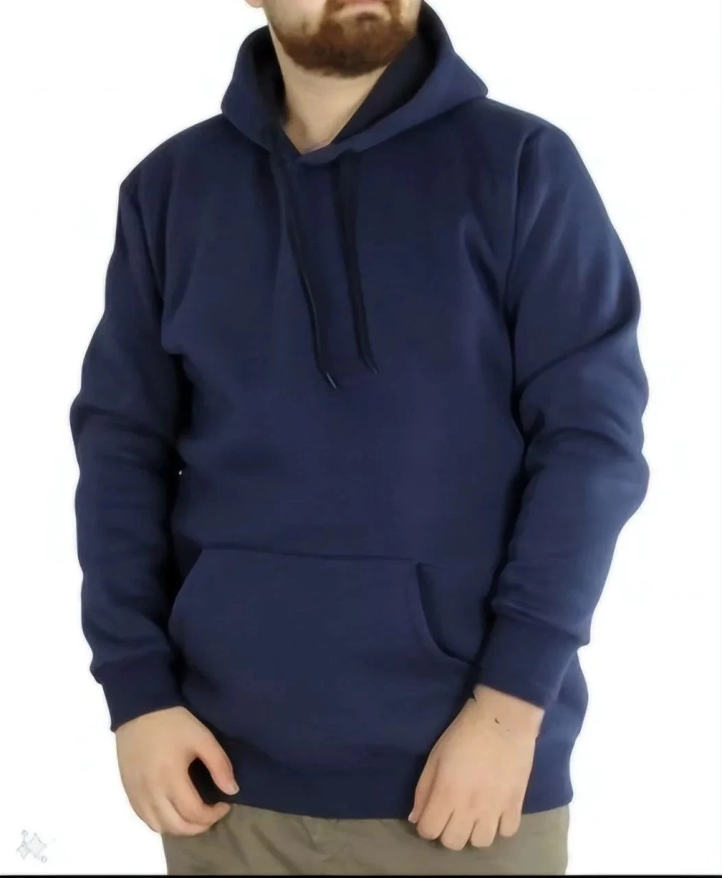 Kişi Tünd Göy Oversize 3 İplik Pambıqlı Başlıqlı Cibli Sviter
