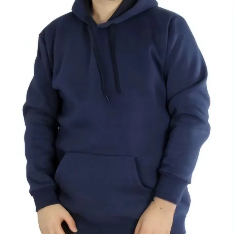 Pánský tmavě modrý oversize 3-nitný bavlněný mikina s kapucí a kapsami