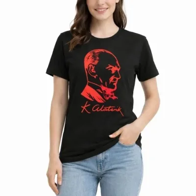 Dámske čierne bicyklové tričko s potlačou Atatürk, krátky rukáv 3