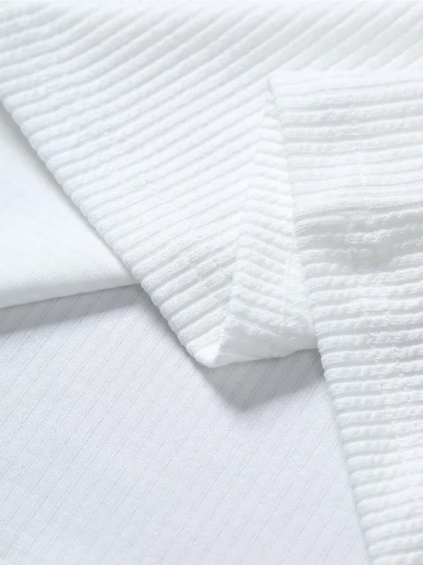 Kişi Ağ Polo Yaxalı Oversize Qabırğalı Parça %100 Pambıq Bol Kəsim Velosiped Yaxalı 5