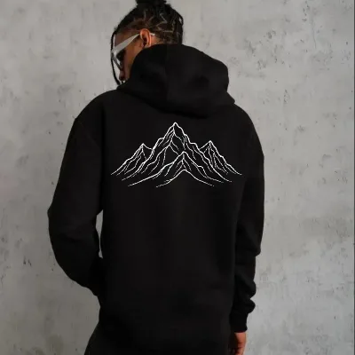 Férfi fekete 3 szálas pamut kapucnis nyomott sweatshirt 1