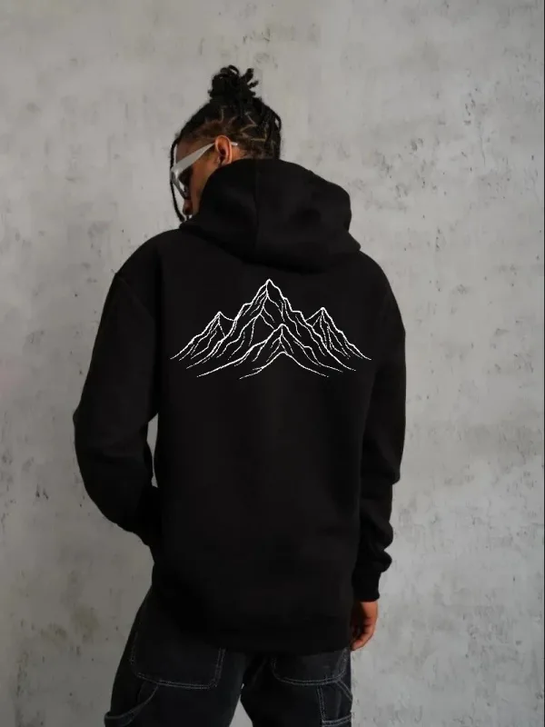 Férfi fekete 3 szálas pamut kapucnis nyomott sweatshirt 1