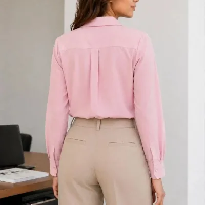 Women's Dusty Pink Classic Collar Buttoned Long Sleeve Shirt 2