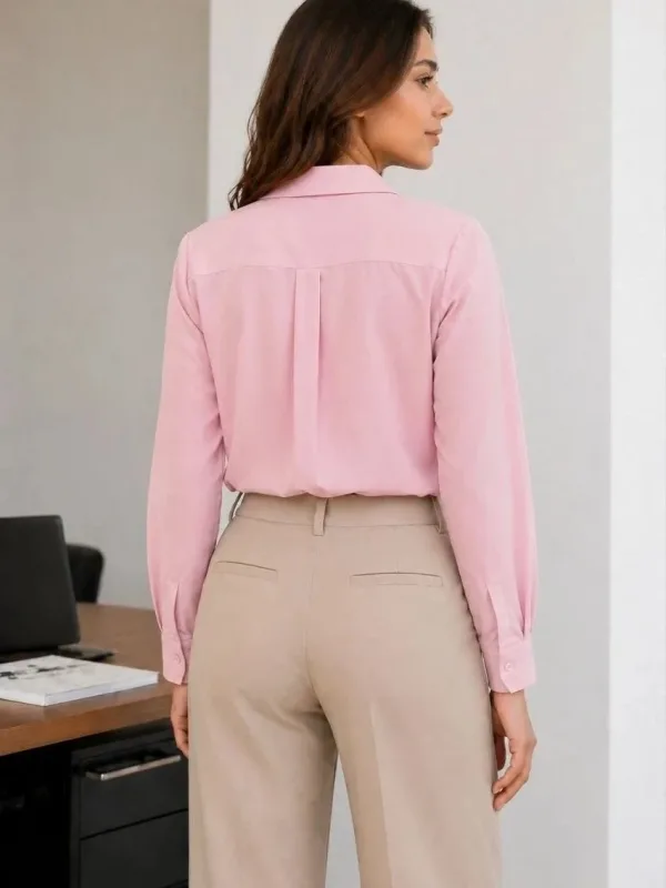 Women's Dusty Pink Classic Collar Buttoned Long Sleeve Shirt 2