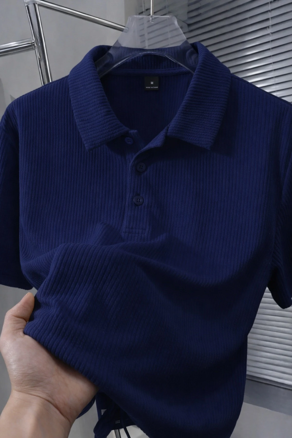 Erkek Lacivert Oversize Bisiklet Yaka Fitilli Pamuklu Tişört