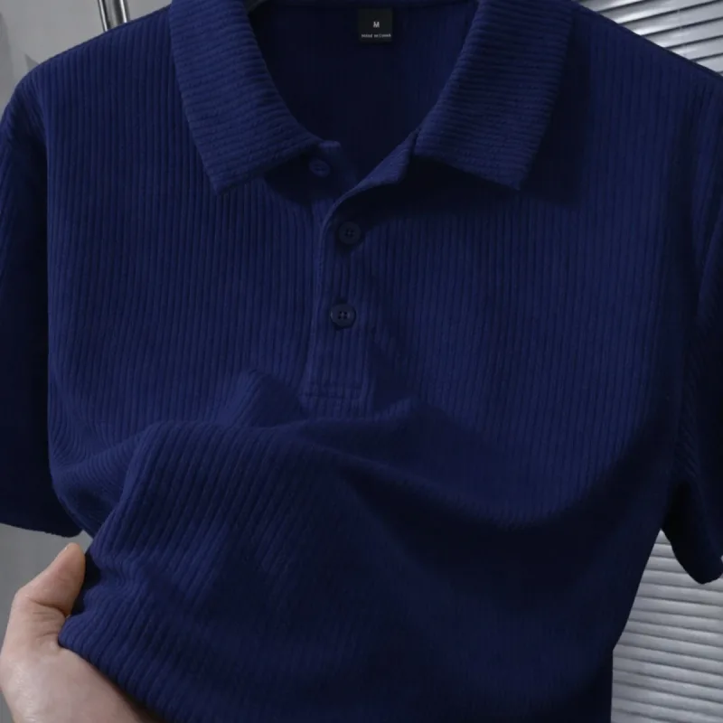 Ανδρικό Σκούρο Μπλε Πόλο Oversize Ριμπέ Ύφασμα 100% Βαμβακερό Φαρδιά Κόψη Λαιμόκοψη Ποδηλάτου