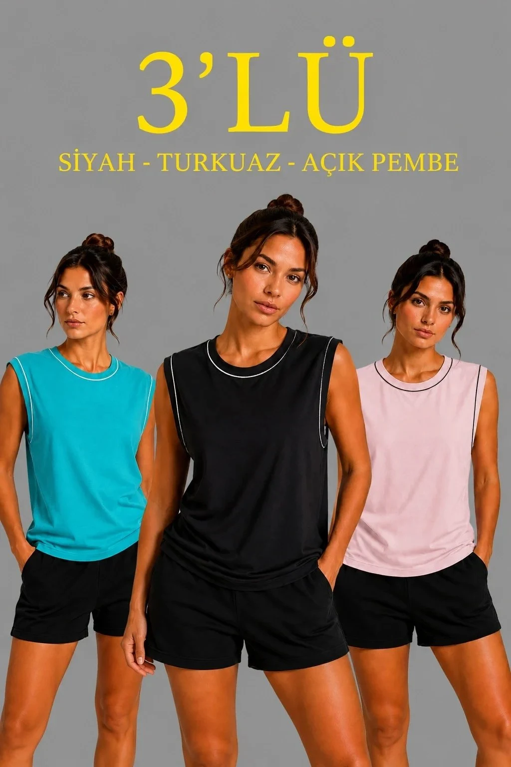 Γυναικείο Σετ 3 Τεμαχίων Αμάνικο Αθλητικό Tank Top με Στρογγυλή Λαιμόκοψη