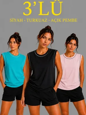 Γυναικείο Σετ 3 Τεμαχίων Αμάνικο Αθλητικό Tank Top με Στρογγυλή Λαιμόκοψη