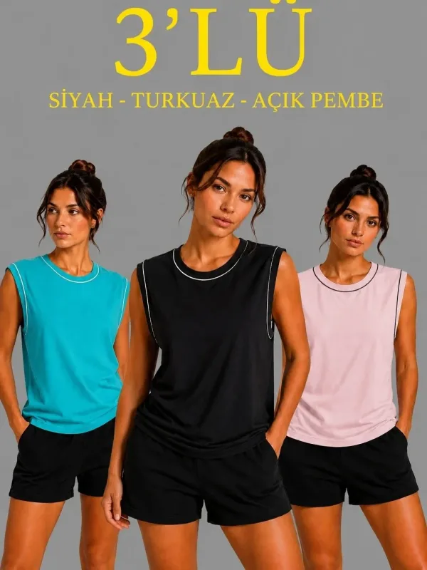 Γυναικείο Σετ 3 Τεμαχίων Αμάνικο Αθλητικό Tank Top με Στρογγυλή Λαιμόκοψη 1