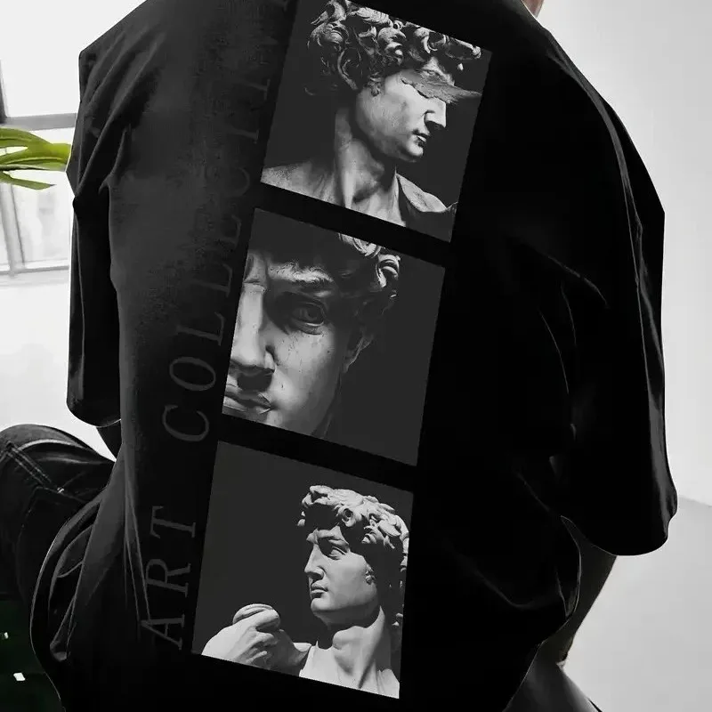 Muška crna štampana ulični stil kratkih rukava majica