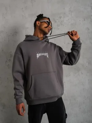 Bărbați Gri Oversize 3 Fire Bumbac Capușon Imprimat Sweatshirt