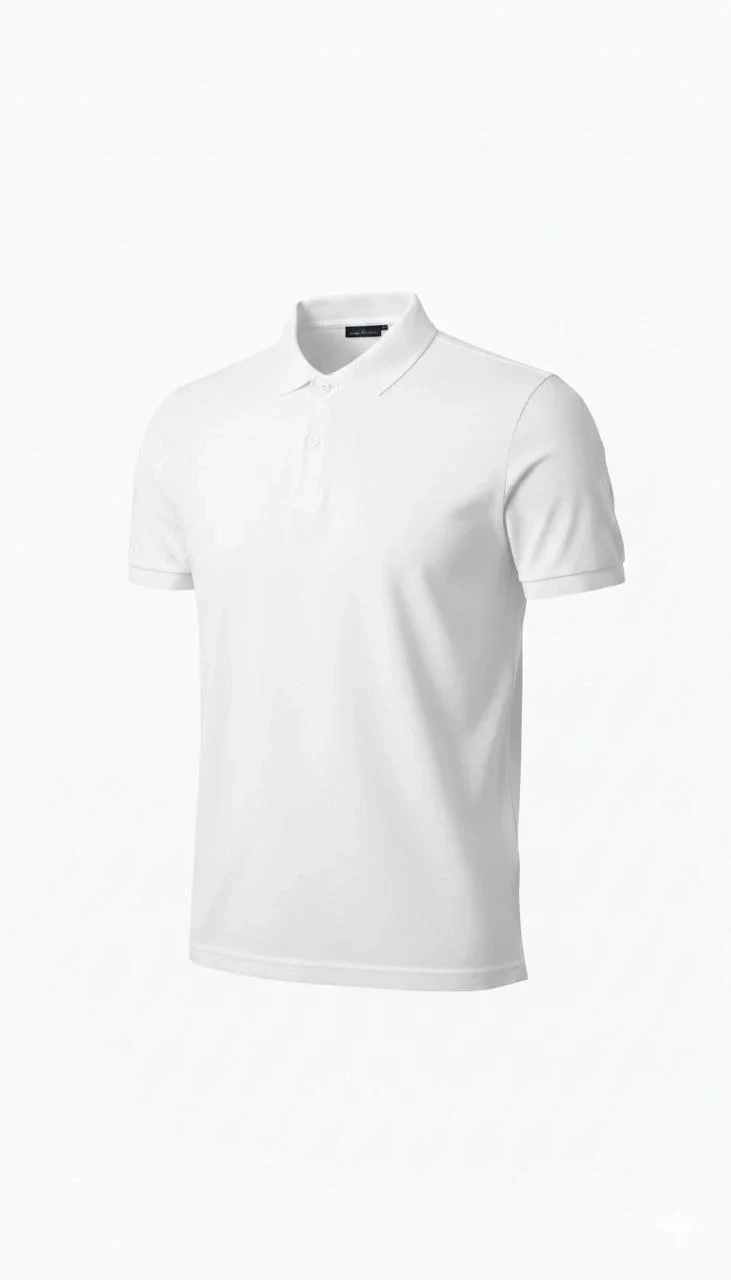 Men's White Regular Pique Fabric Button Polo Neck T-Shirt