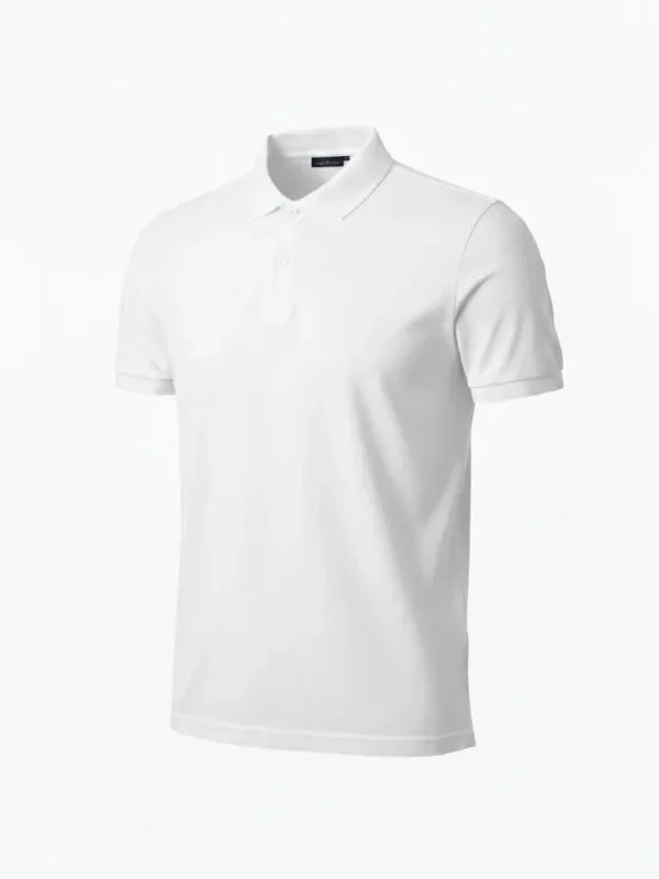 Men's White Regular Pique Fabric Button Polo Neck T-Shirt 1