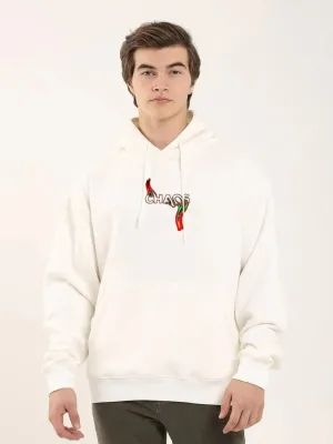 Mêr Spî Oversize 3 Têl Pembû Hoodie Çapkirî