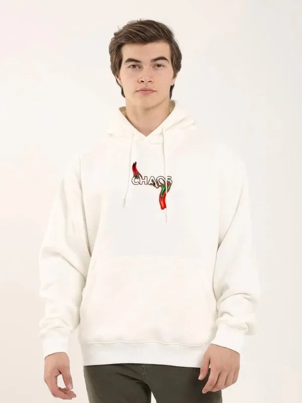 Mêr Spî Oversize 3 Têl Pembû Hoodie Çapkirî 1
