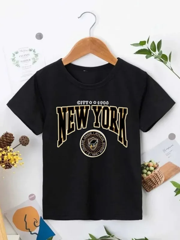 Dziecięca Czarna Bawełniana T-Shirt z Nadrukiem Luźna 1