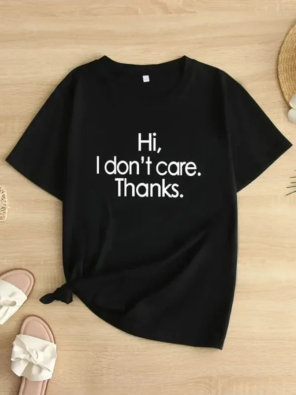 Dámske čierne bicyklové tričko s potlačou Hi I Don't Care 1