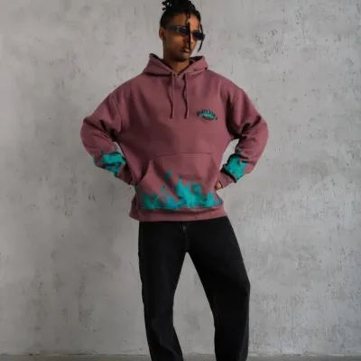 Sweatshirtê Mêran ê Gula Kurusî, 3 Têl, Pembû, Bi Çapkirina Alevê, Bi Kevan 4