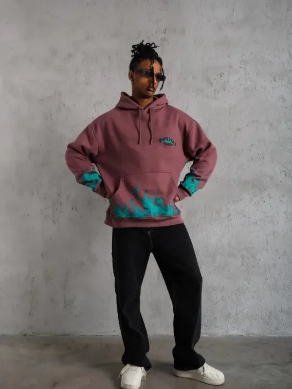 Sweatshirtê Mêran ê Gula Kurusî, 3 Têl, Pembû, Bi Çapkirina Alevê, Bi Kevan 4