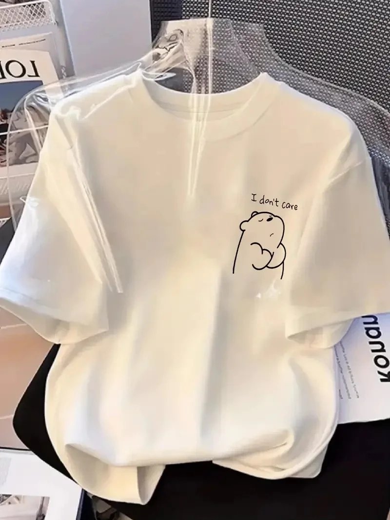Γυναικείο Λευκό Oversize T-shirt με Εκτύπωση "Δεν Με Νοιάζει"