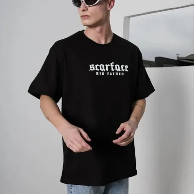 Ανδρικό Μαύρο Oversize Ποδηλατικό Λαιμόκοψη Τυπωμένο Μπλουζάκι 1
