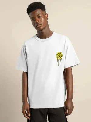 Férfi fehér oversized kerékpárnyakú nyomott nyári póló