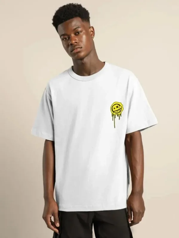 Férfi fehér oversized kerékpárnyakú nyomott nyári póló 1