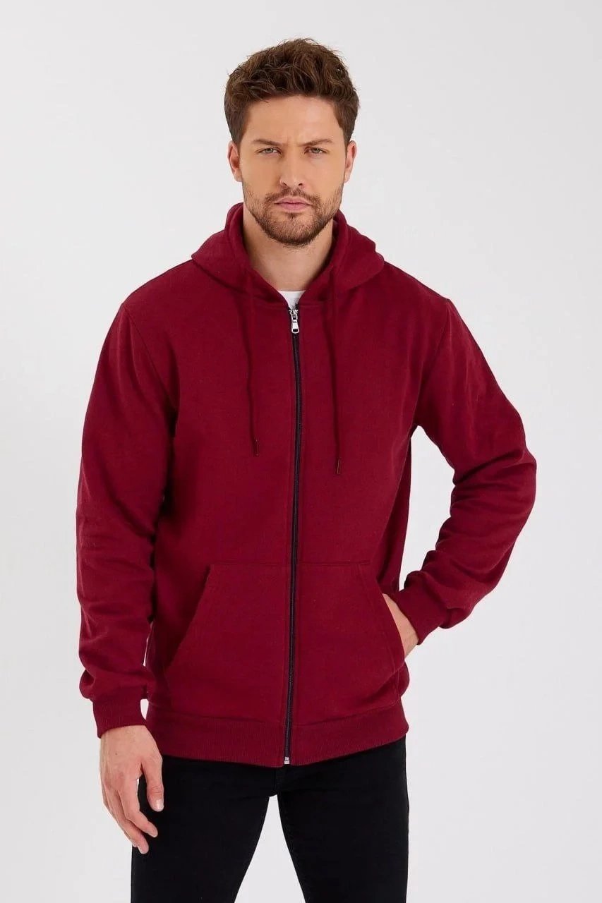 Men's Burgundy 3-Thread Cotton Full Zip Hooded Sweatshirt 3