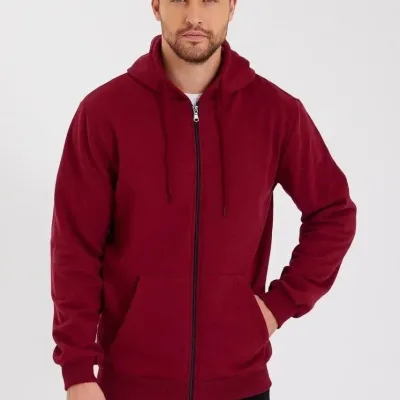 Barbat Visiniu 3 Fire Bumbac Fermoar Complet Glugă Sweatshirt 3