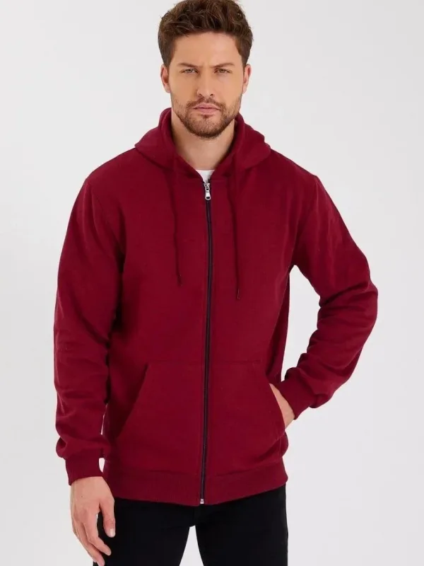 Barbat Visiniu 3 Fire Bumbac Fermoar Complet Glugă Sweatshirt 3