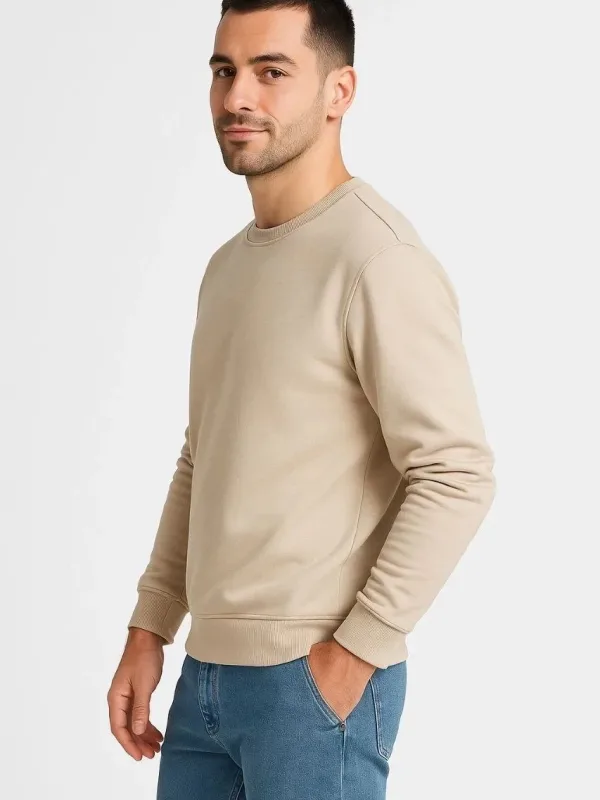 Muška bež 3 niti pamučna običan biciklistički ovratnik sweatshirt 2