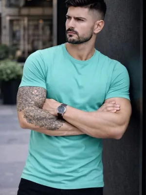 Muški tirkizni slim fit biciklistički ovratnik s likrom body majica